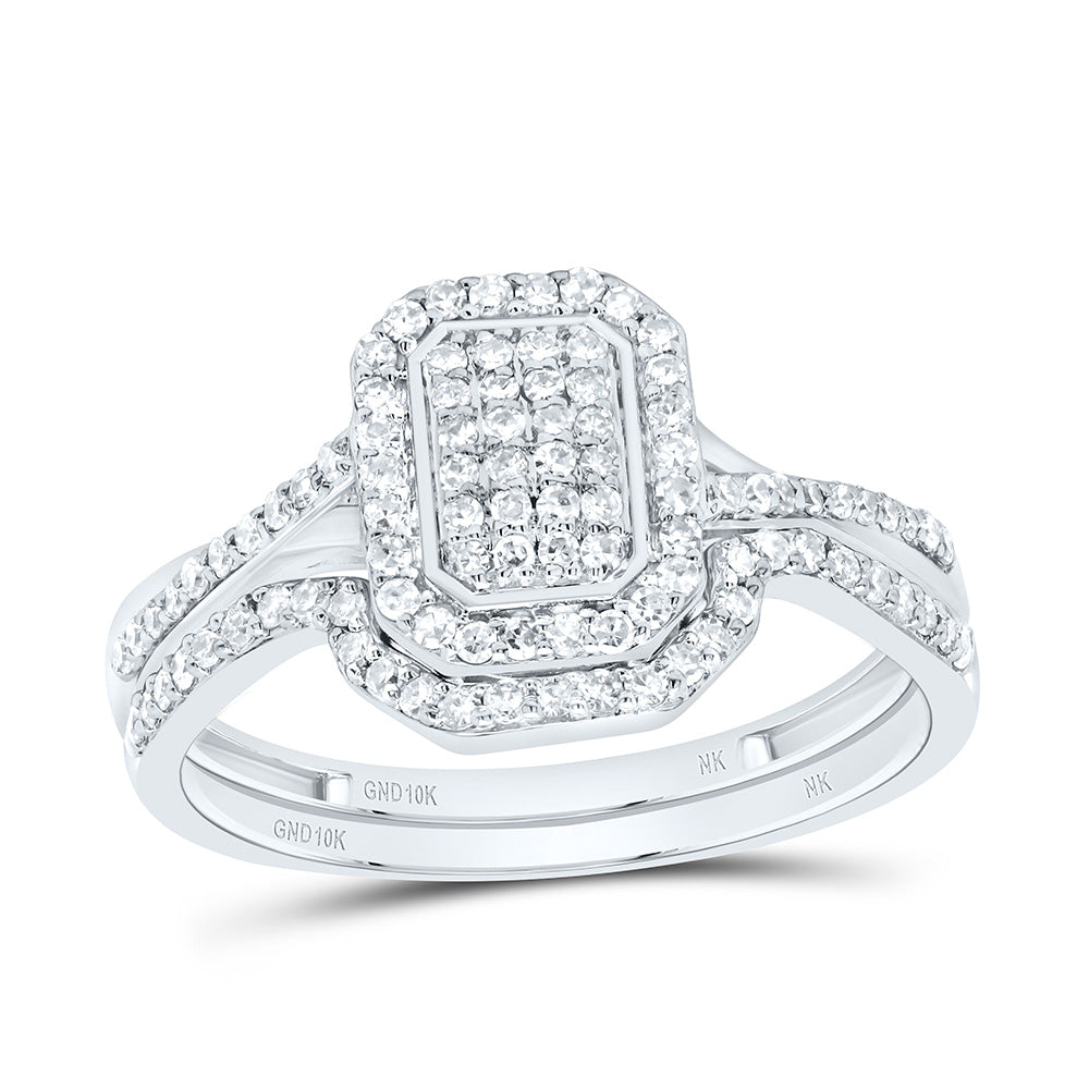 10K Yellow or White Gold 3/8 Ctw Natural Diamond Emerald Single Halo Bridal Set, Womens Size: 5-9