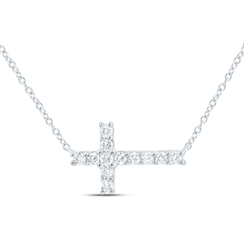 10K Yellow or White Gold 1/4 Ctw Natural Diamond Fashion Cross Necklace (18 Inch)