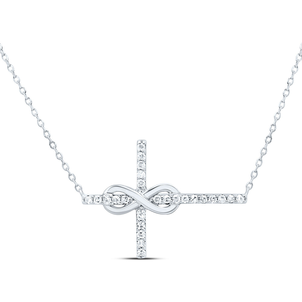 10K Yellow or White Gold 1/10 Ctw Natural Diamond Fashion Cross Necklace (18 Inch)