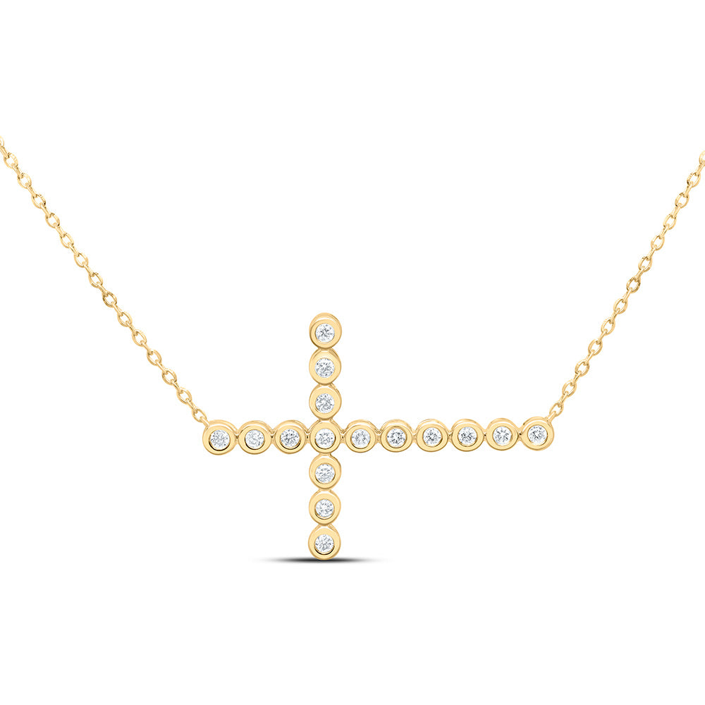 10K Yellow or White Gold 1/6 Ctw Natural Diamond Fashion Cross Necklace (18 Inch)