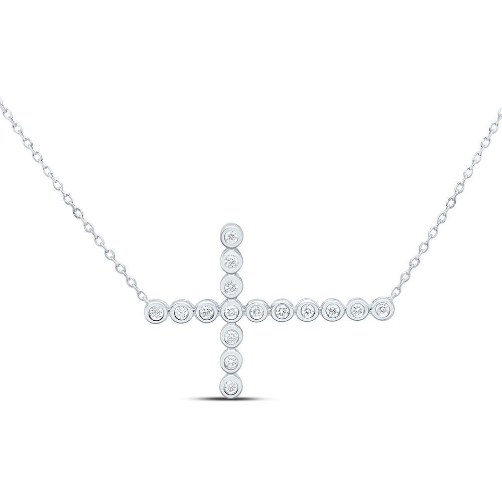 10K Yellow or White Gold 1/6 Ctw Natural Diamond Fashion Cross Necklace (18 Inch)