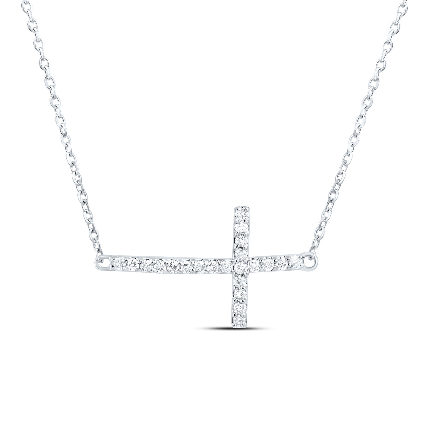 10K Yellow or White Gold 1/6 Ctw Natural Diamond Fashion Cross Necklace (18 Inch)