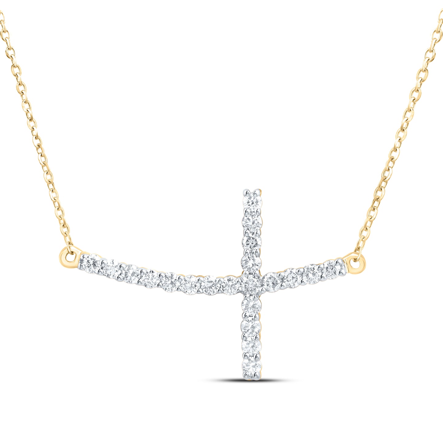 10K Yellow or White Gold 1/2 Ctw Natural Diamond Fashion Cross Necklace (18 Inch)