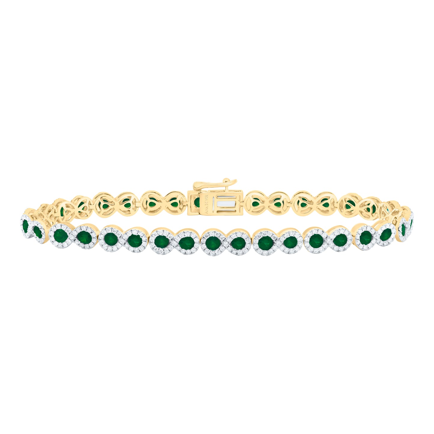 14K Yellow Gold 1 3/8Cttw Natural Diamond 3 1/3Cttw Natural Round Emerald Bracelet (7 Inch)