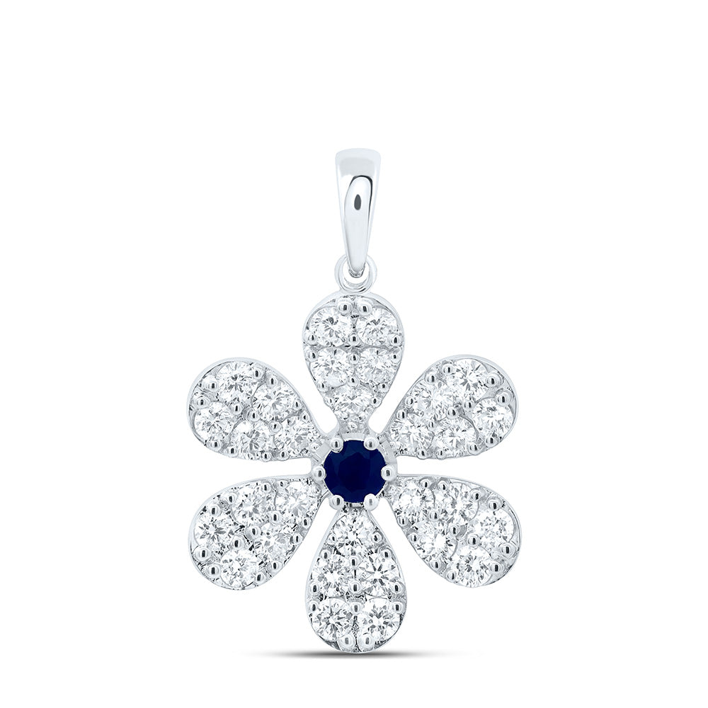 14K Yellow or White Gold 1 Ctw Diamond Round Natural Gem Flower Pendant