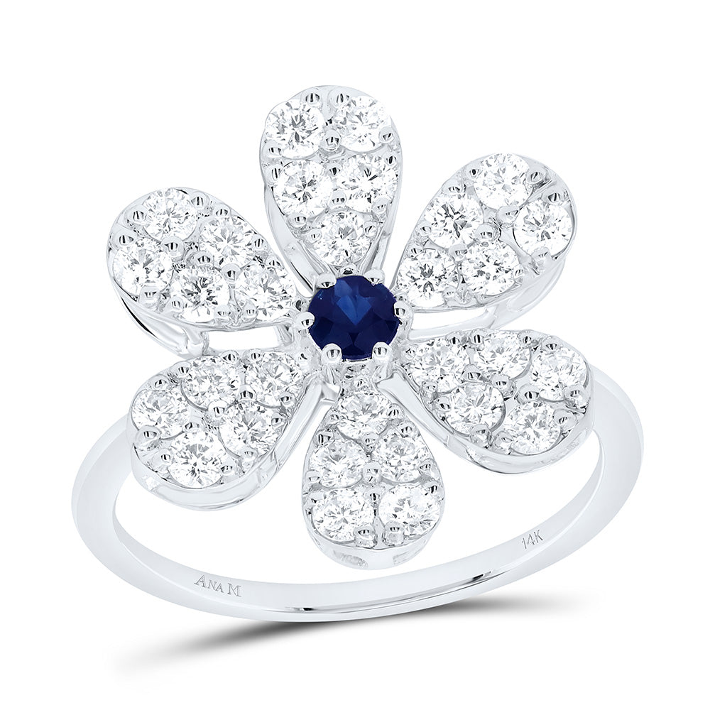 14K Yellow or White Gold 1 Ctw Diamond 3MM Round Natural Gem Flower Ring, Womens Size: 5-9