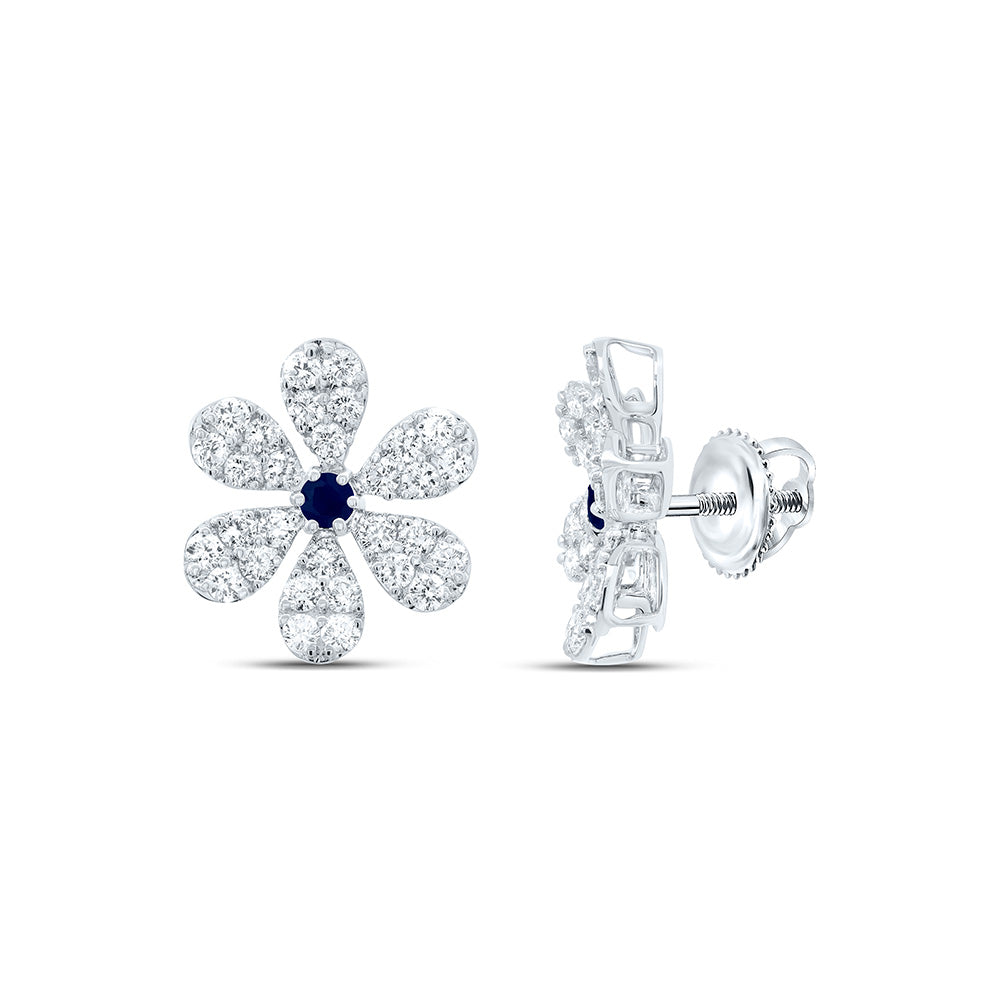 14K Yellow or White Gold 1 1/3 Ctw Diamond Round Natural Gem Flower Earring