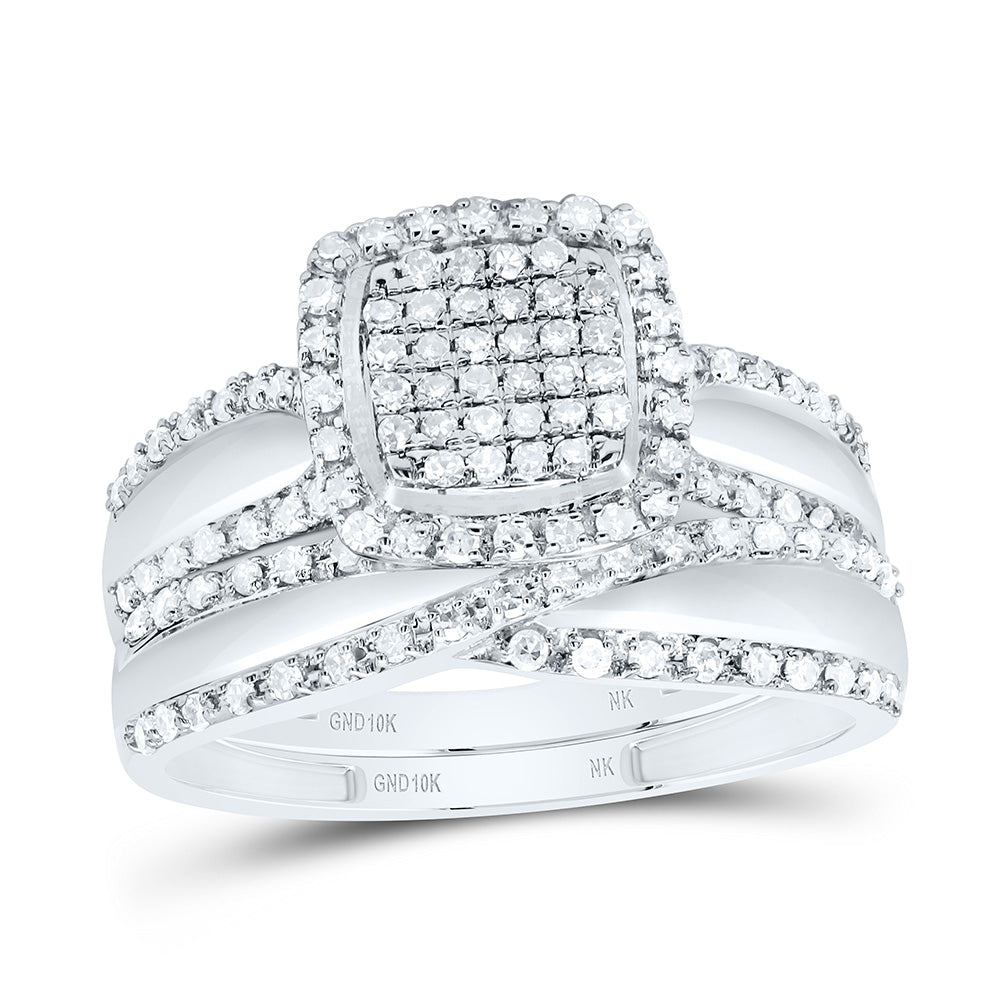 10K Yellow or White Gold 1/2 Ctw Natural Diamond Cushion Single Halo Bridal Set, Womens Size: 5-9