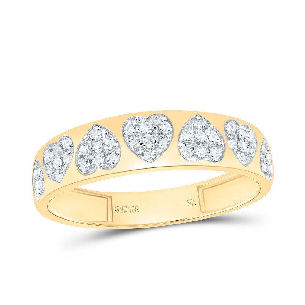 10K Yellow or White or Rose Gold 1/6 Ctw Natural Diamond Heart Ladies Band, Womens Size: 5-9
