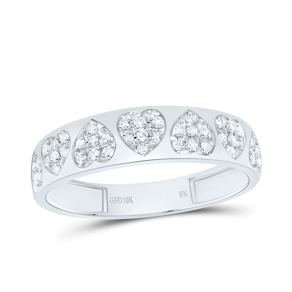 10K Yellow or White or Rose Gold 1/6 Ctw Natural Diamond Heart Ladies Band, Womens Size: 5-9