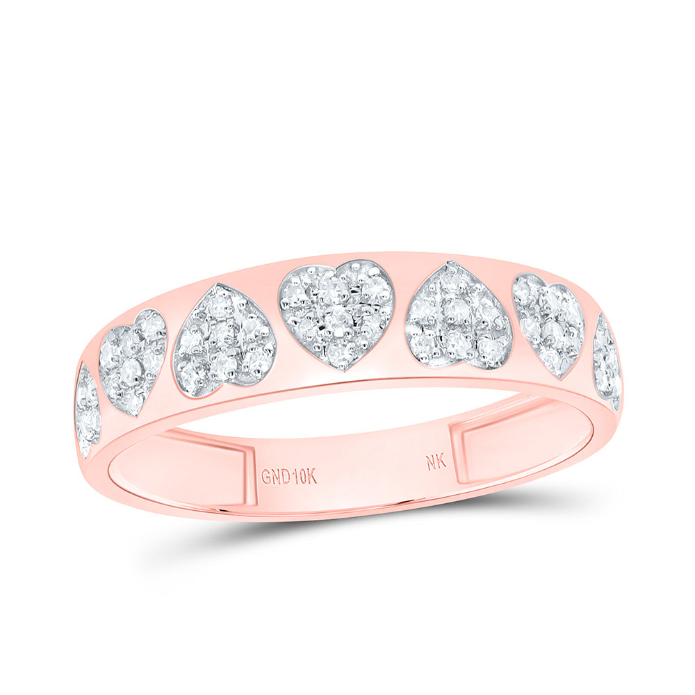 10K Yellow or White or Rose Gold 1/6 Ctw Natural Diamond Heart Ladies Band, Womens Size: 5-9
