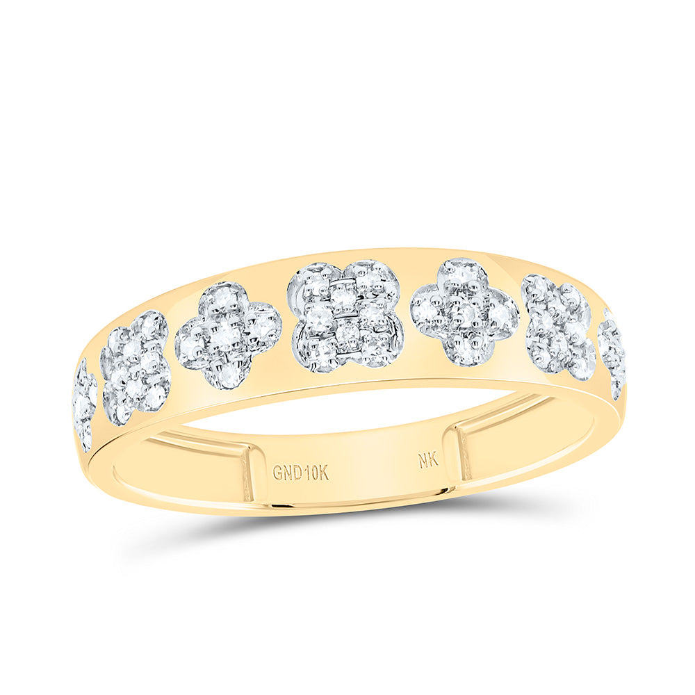 10K Yellow or White or Rose Gold 1/6 Ctw Natural Diamond Clover Ladies Band, Womens Size: 5-9
