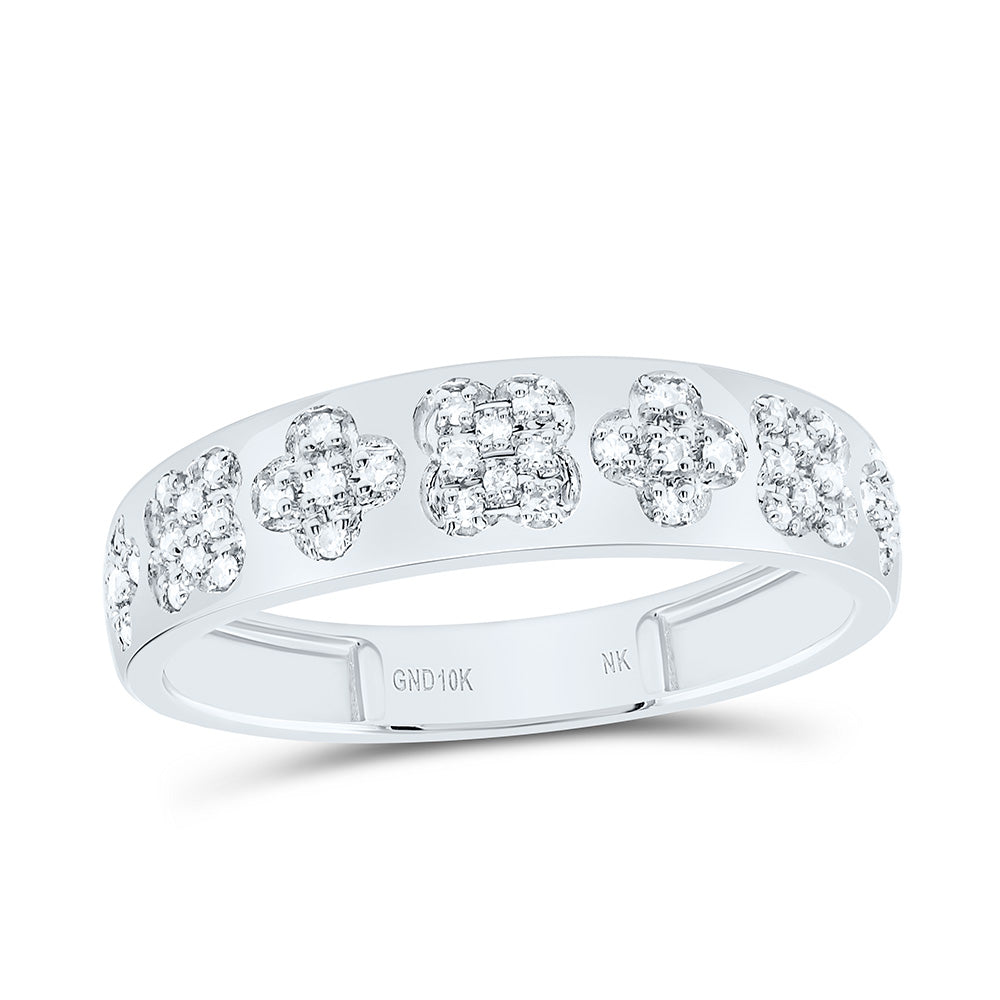 10K Yellow or White or Rose Gold 1/6 Ctw Natural Diamond Clover Ladies Band, Womens Size: 5-9