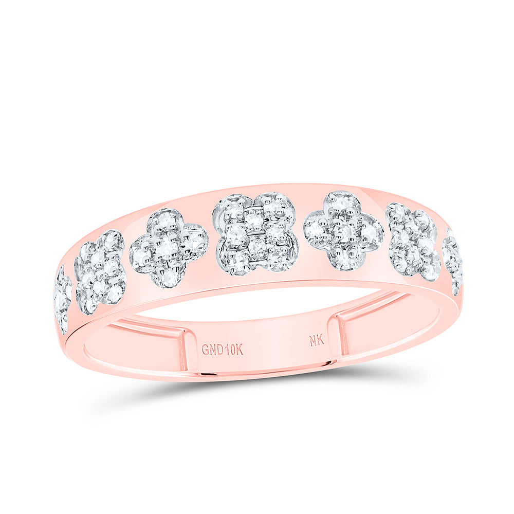 10K Yellow or White or Rose Gold 1/6 Ctw Natural Diamond Clover Ladies Band, Womens Size: 5-9