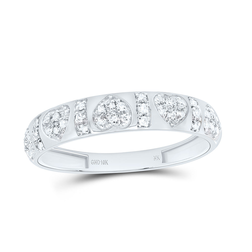 10K Yellow or White or Rose Gold 1/6 Ctw Natural Diamond Heart Ladies Band, Womens Size: 5-9