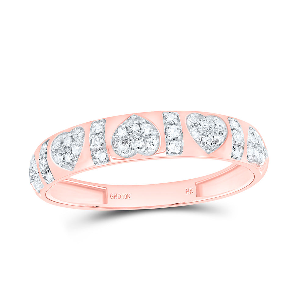 10K Yellow or White or Rose Gold 1/6 Ctw Natural Diamond Heart Ladies Band, Womens Size: 5-9