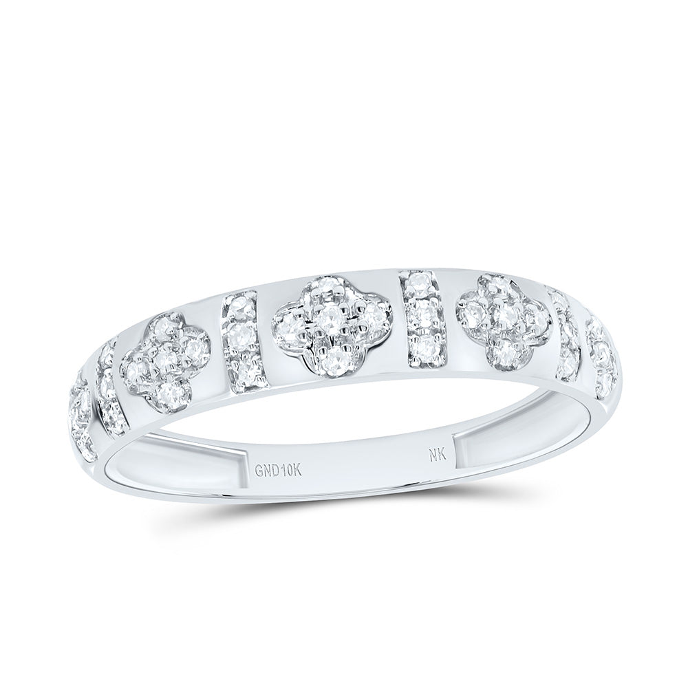 10K Yellow or White or Rose Gold 1/6 Ctw Natural Diamond Clover Ladies Band, Womens Size: 5-9