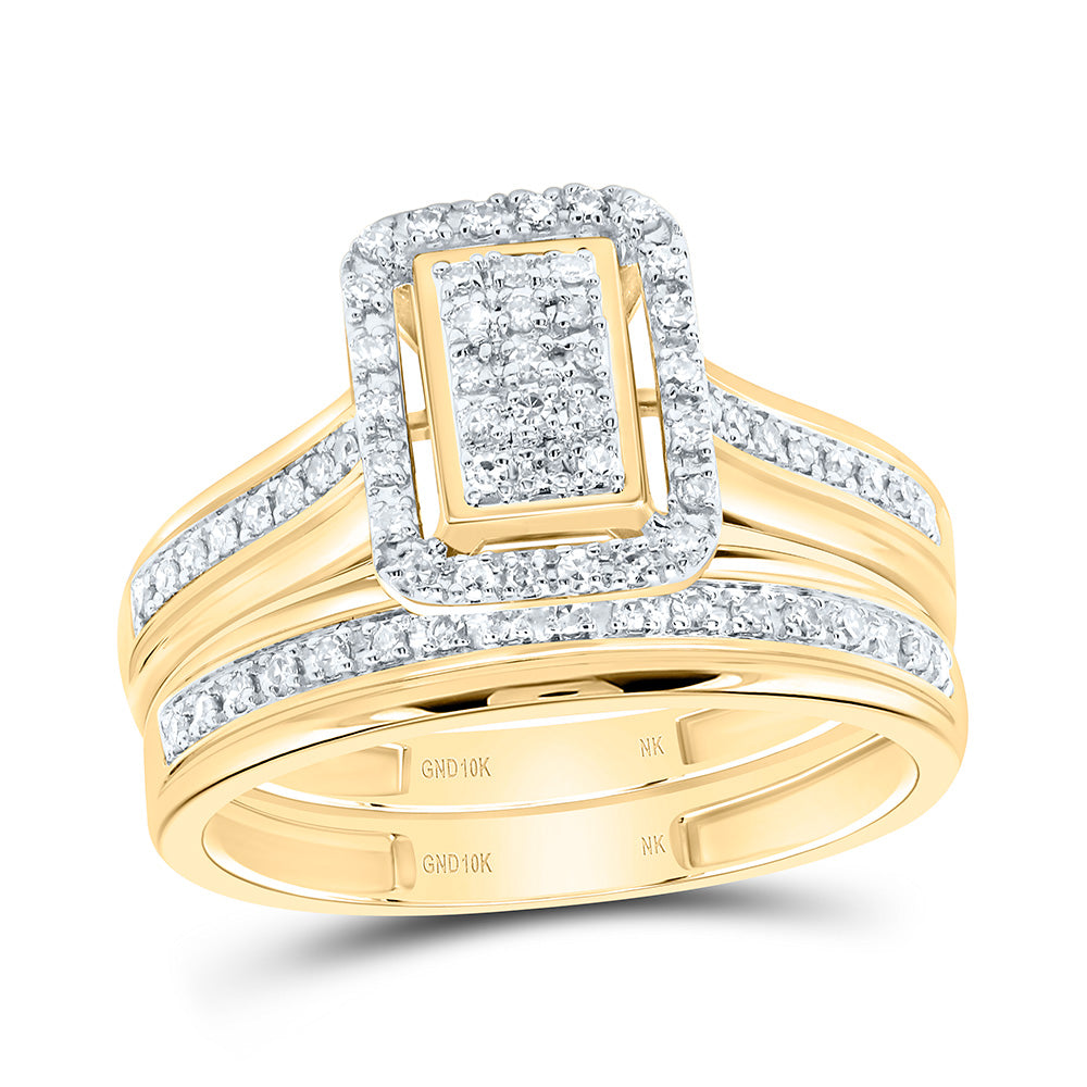 10K Yellow or White Gold 3/8 Ctw Natural Diamond Fashion Emerlad Trio Set, Womens Size: 5-9, Mens Size: 8-12