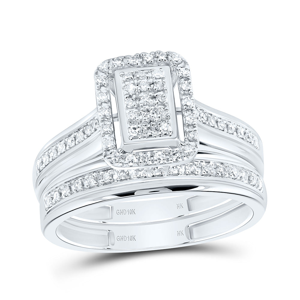 10K Yellow or White Gold 3/8 Ctw Natural Diamond Fashion Emerlad Trio Set, Womens Size: 5-9, Mens Size: 8-12