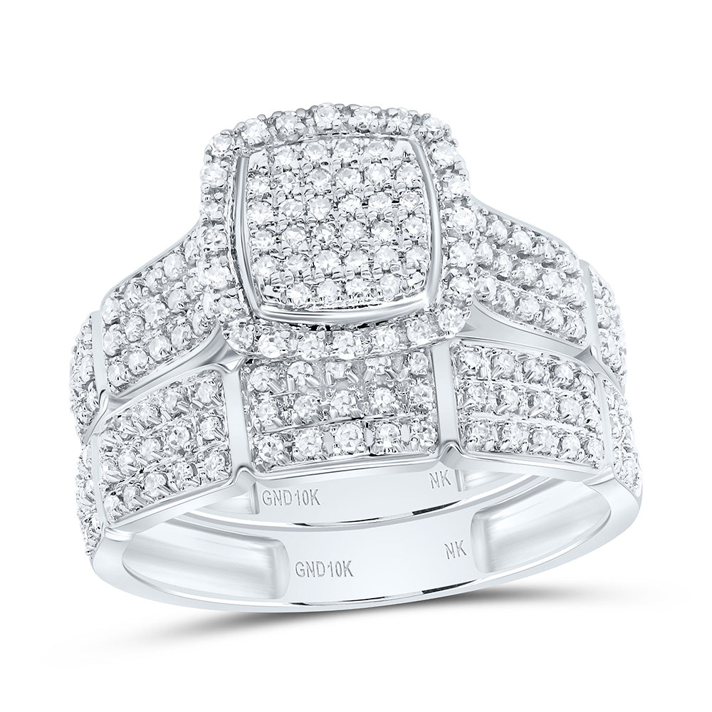 10K Yellow or White Gold 7/8 Ctw Natural Diamond Fashion Cushion Trio Set, Womens Size: 5-9, Mens Size: 8-12