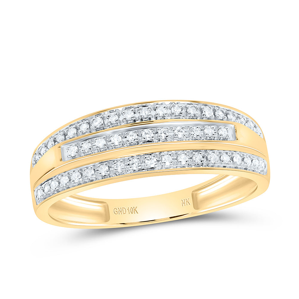 10K Yellow or White Gold 3/4 Ctw Natural Diamond Fashion Round Trio Set, Womens Size: 5-9, Mens Size: 8-12