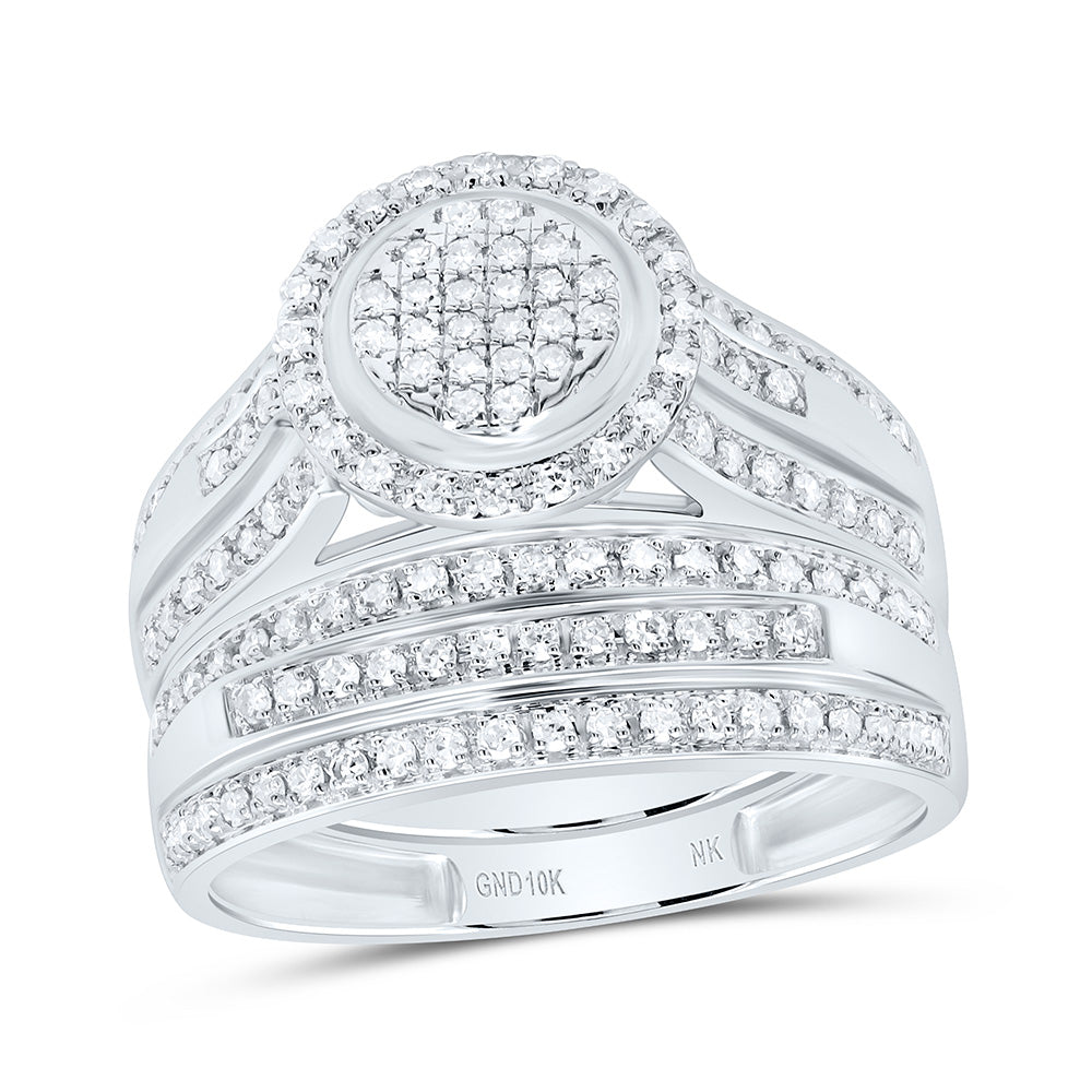 10K Yellow or White Gold 3/4 Ctw Natural Diamond Fashion Round Trio Set, Womens Size: 5-9, Mens Size: 8-12