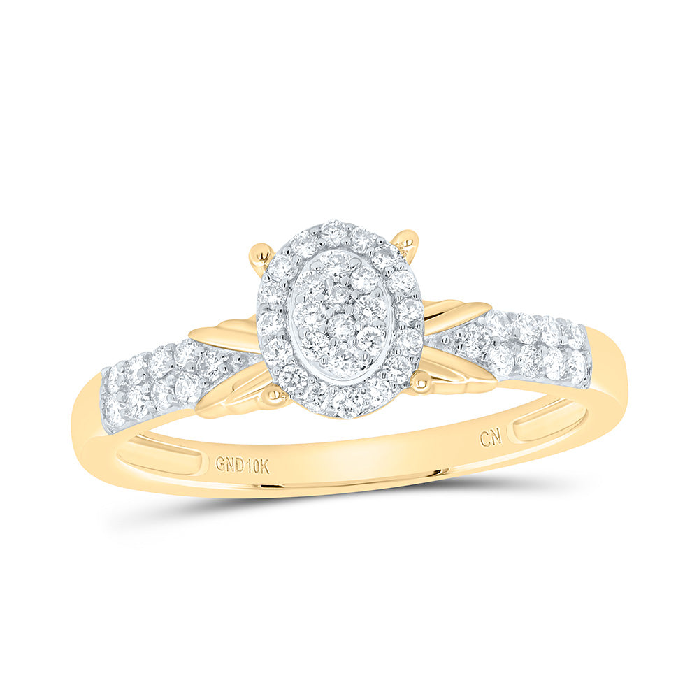 10K Yellow or White Gold 1/4 Ctw Natural Diamond Oval Single Halo Engagement Ring, Womens Size: 5-9