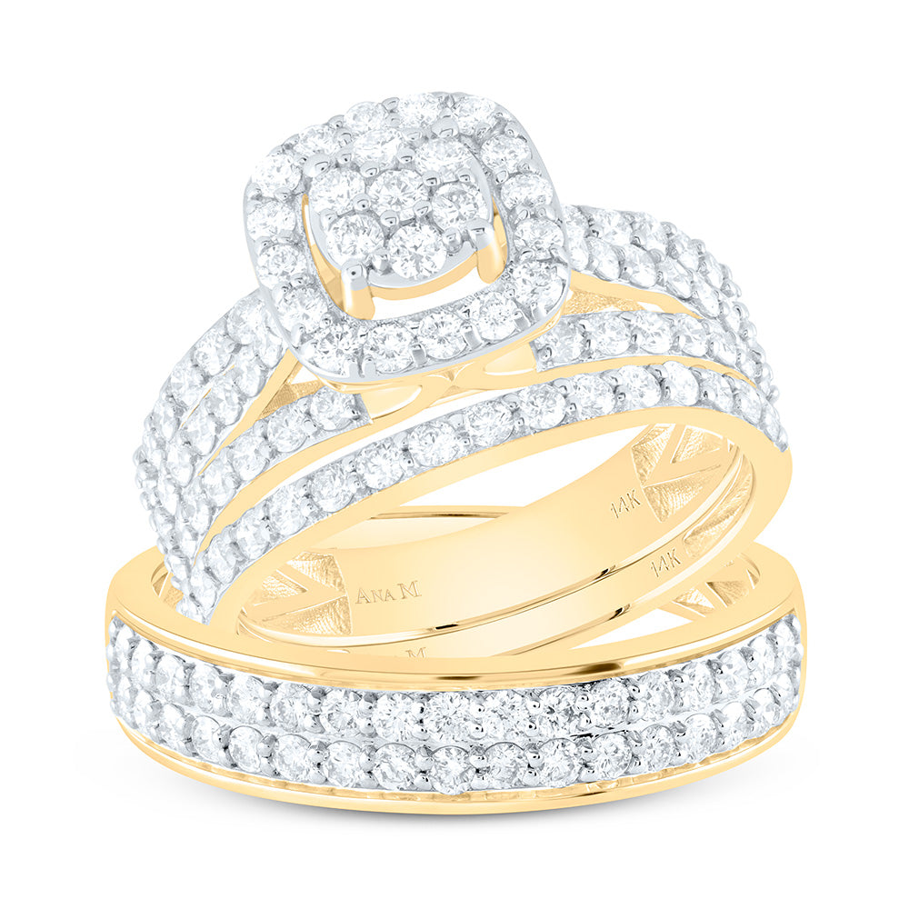 14K Yellow Gold 2Cttw Natural Diamond Cushion Trio Set