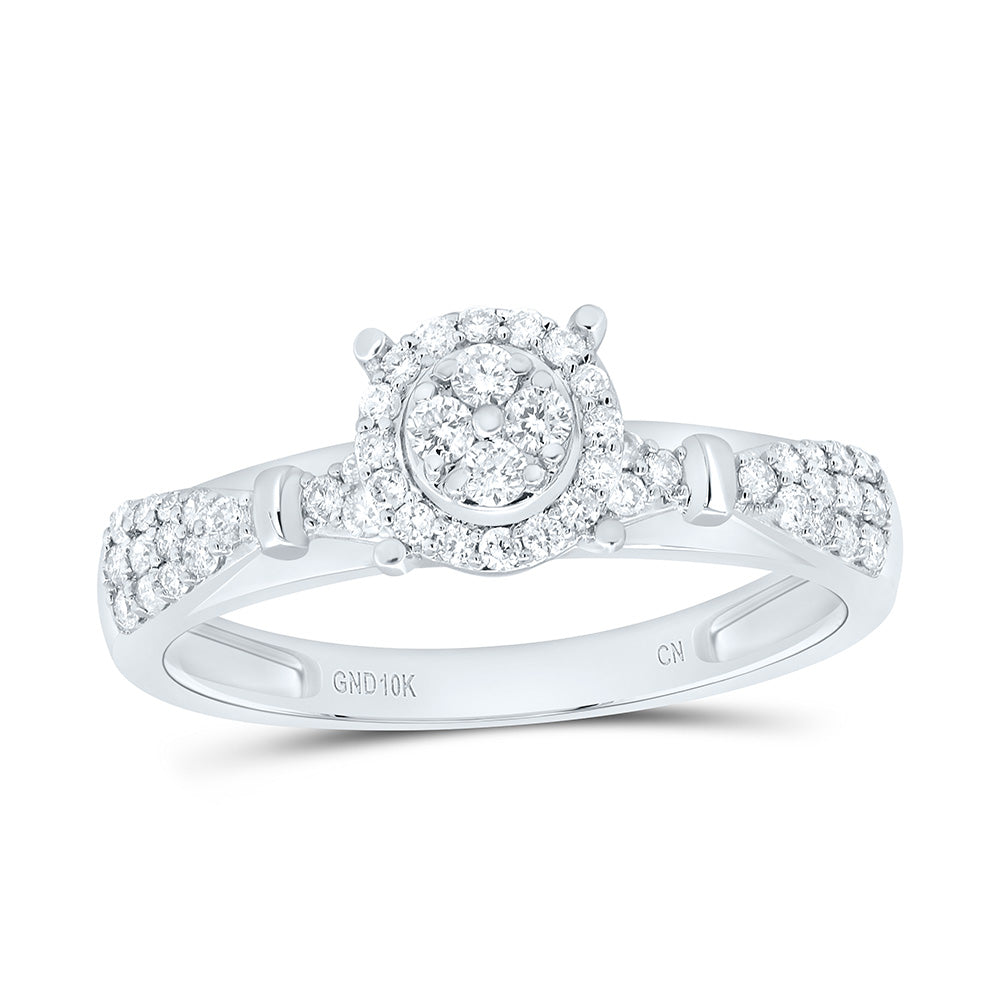 10K Yellow or White Gold 1/3 Ctw Natural Diamond Round Single Halo Engagement Ring, Womens Size: 5-9