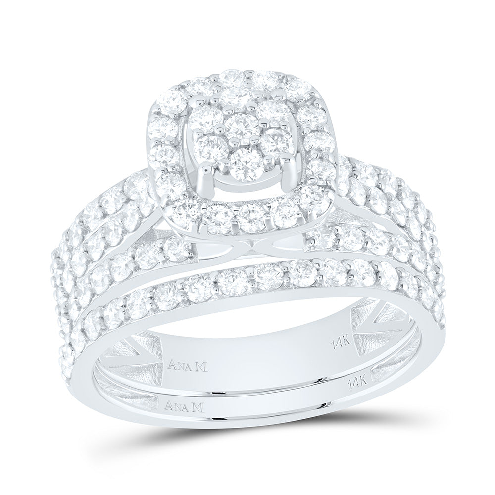 14K White Gold 2 Ctw Natural Diamond Cushion Trio Set, Womens Size: 5-9, Mens Size: 8-12