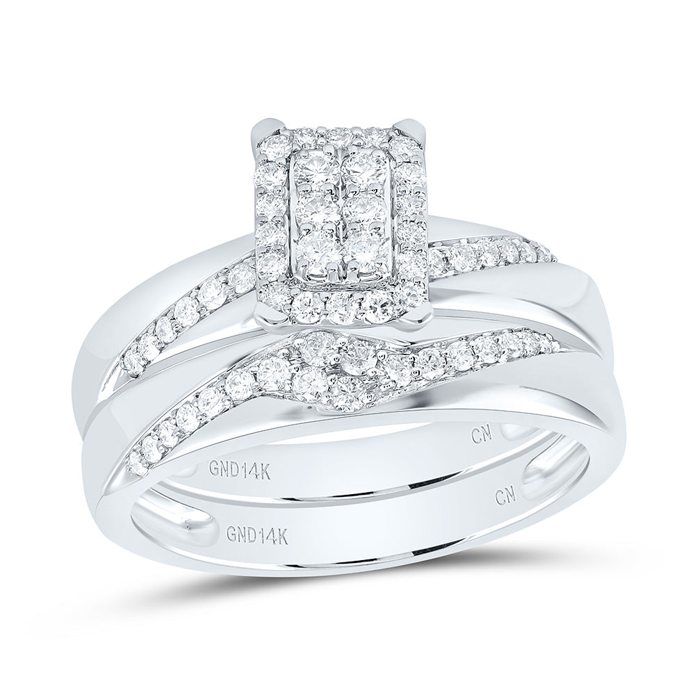 14K White Gold 3/4 Ctw Natural Diamond Fashion Emerald Trio Set, Womens Size: 5-9, Mens Size: 8-12