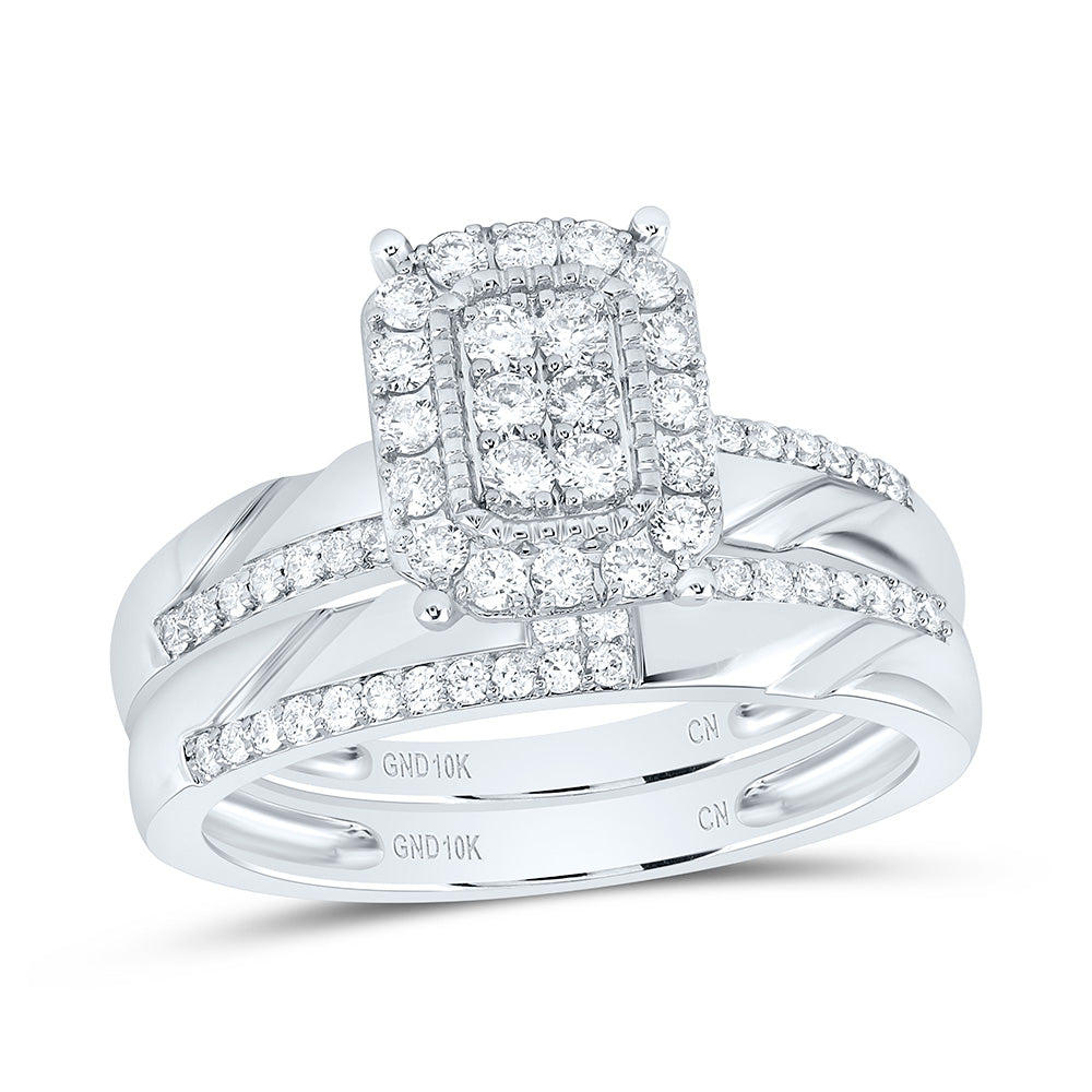 10K Yellow or White Gold 3/4 Ctw Natural Diamond Fashion Emerald Trio Set, Womens Size: 5-9, Mens Size: 8-12