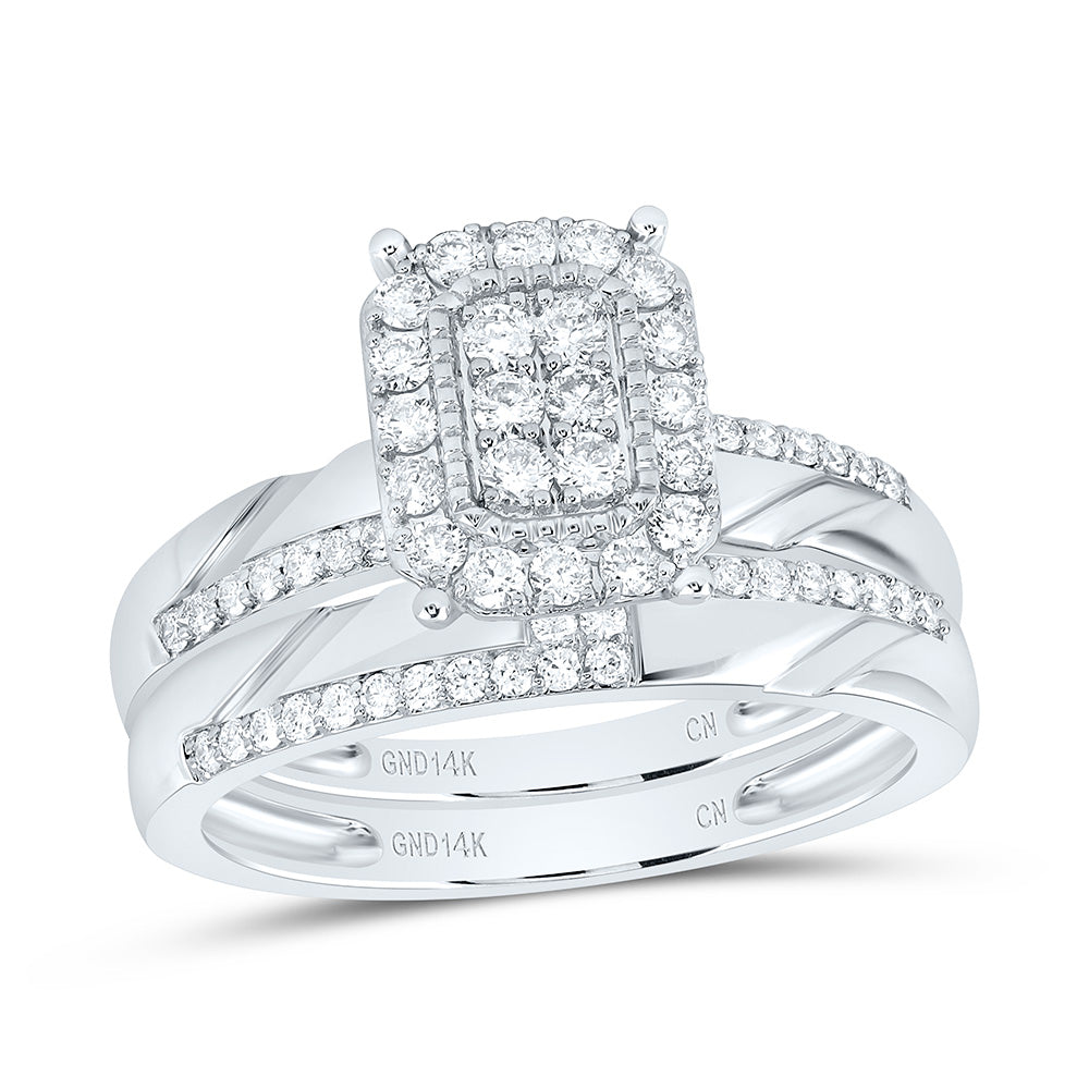 14K Yellow or White Gold 3/4 Ctw Natural Diamond Fashion Emerald Trio Set, Womens Size: 5-9, Mens Size: 8-12