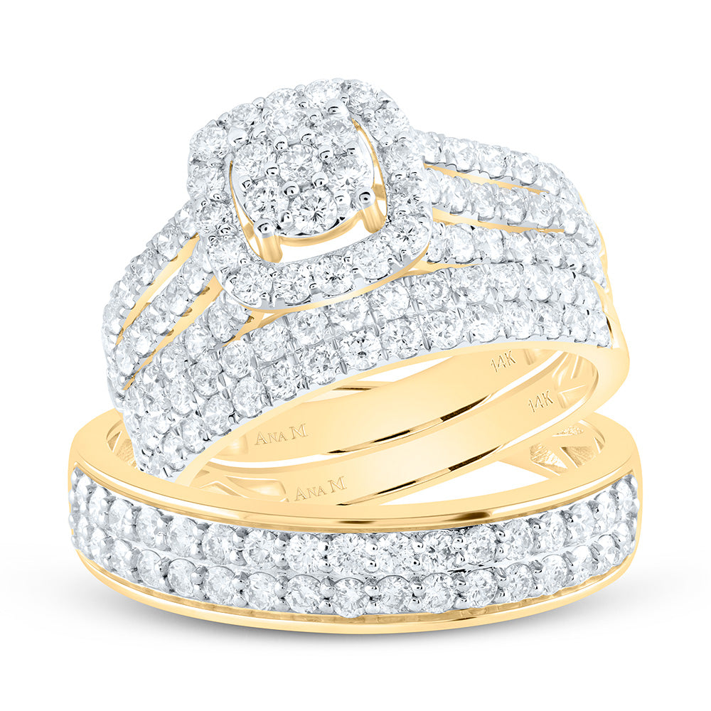 14K Yellow Gold 2 1/4Cttw Natural Diamond Cushion Trio Set