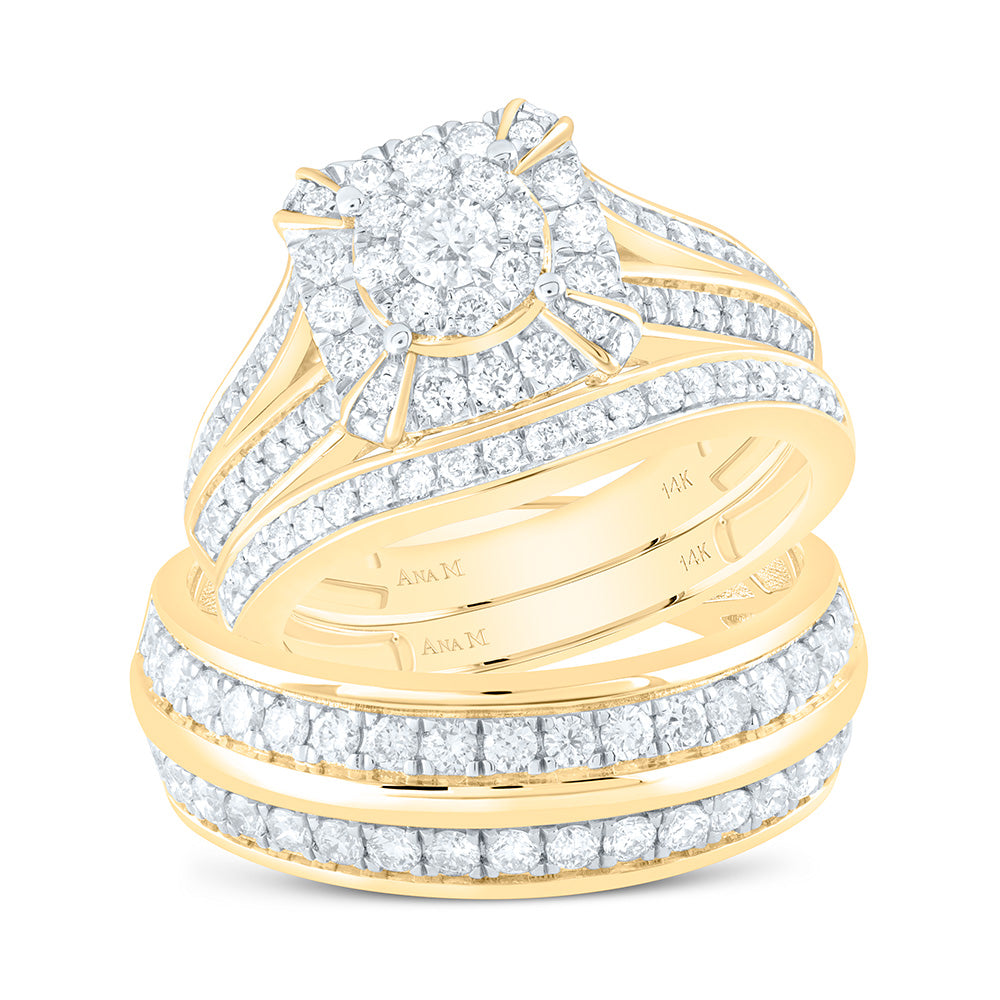 14K Yellow Gold 1 3/4Cttw Natural Diamond Cushion Trio Set