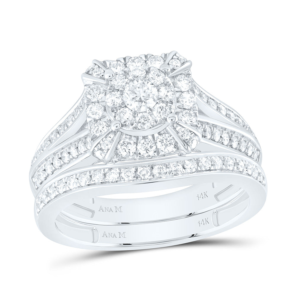 14K White Gold 1 3/4 Ctw Natural Diamond Cushion Trio Set, Womens Size: 5-9, Mens Size: 8-12