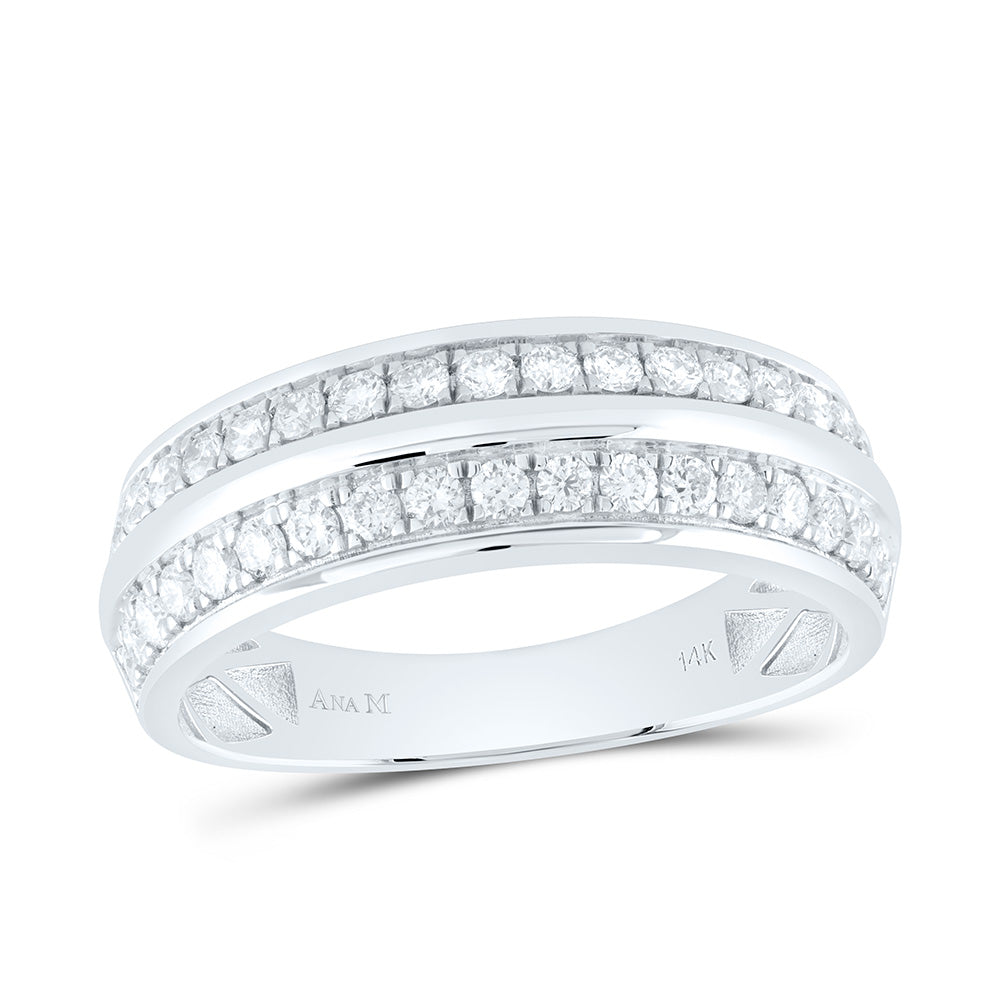 14K White Gold 1 3/4 Ctw Natural Diamond Cushion Trio Set, Womens Size: 5-9, Mens Size: 8-12