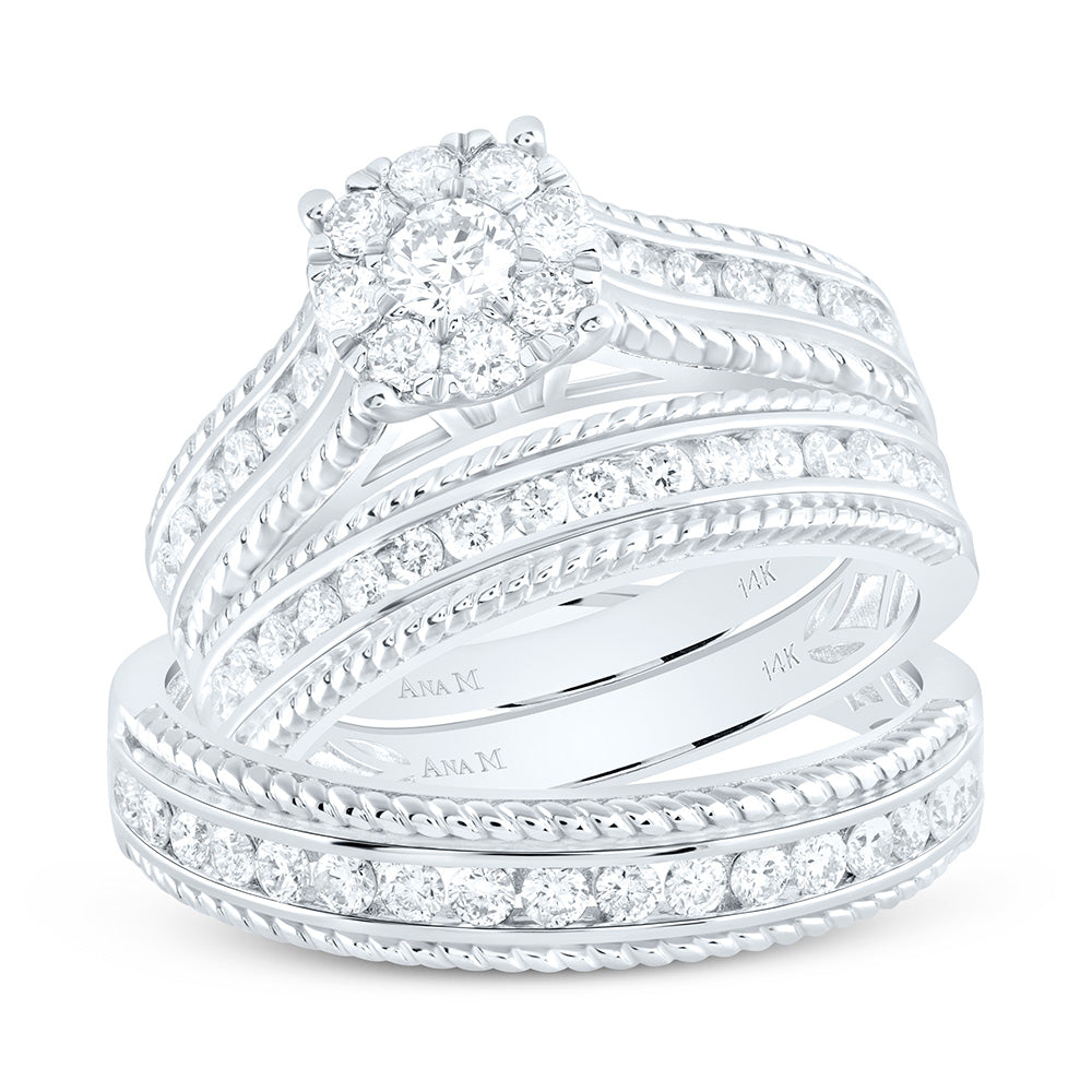 14K Yellow Or White Gold 1 1/4Cttw Natural Diamond Round Trio Set