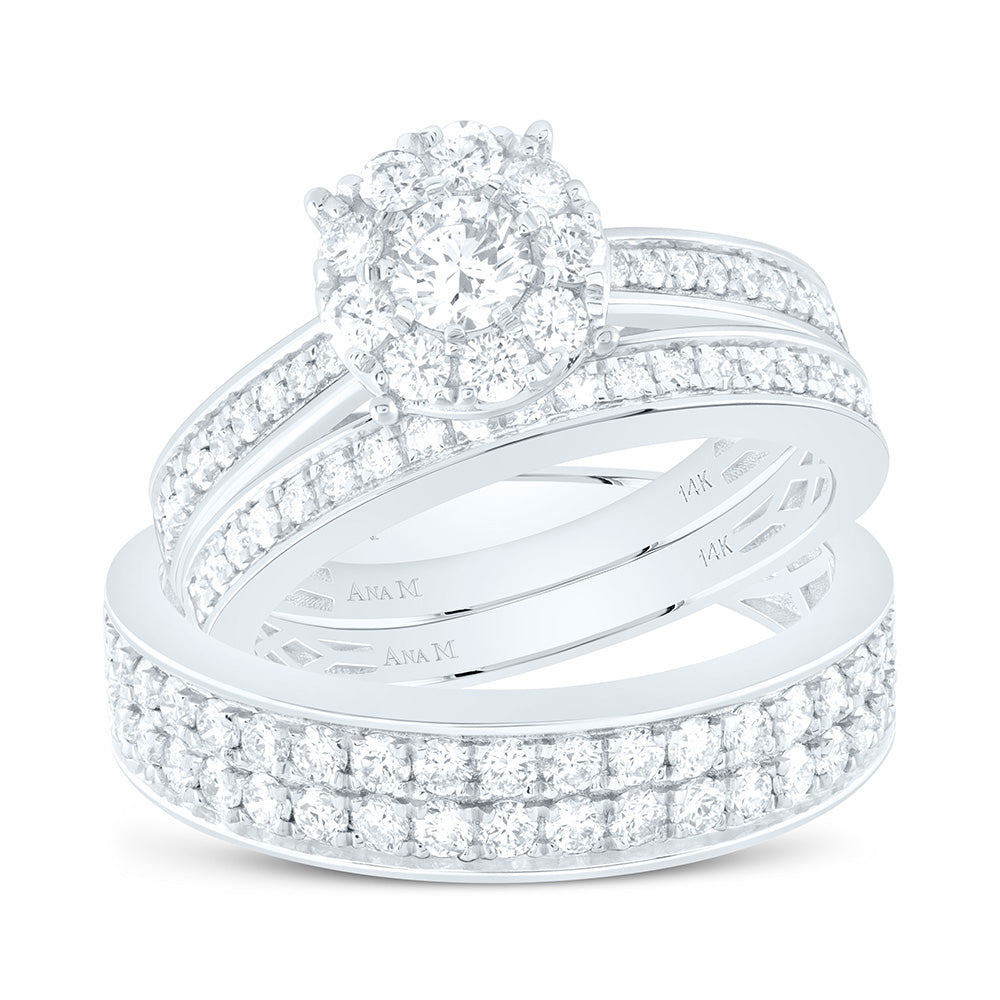 14K Yellow or White Gold 1 3/4 Ctw Natural Diamond 1/4 Ct-Crd, Round Trio Set, Womens Size: 5-9, Mens Size: 8-12
