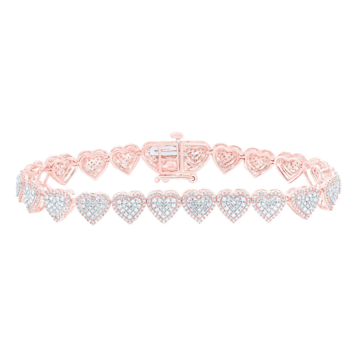 10/14K Yellow or White or Rose Gold 2 1/2 Ctw Natural Diamond Fashion (7.10 MM) Heart Bracelet (7 Inch)