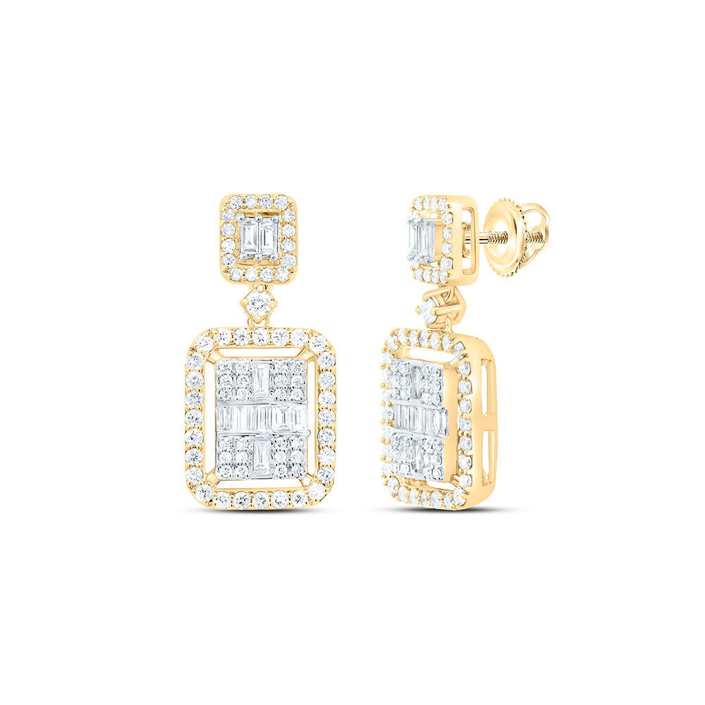14K Yellow or White Gold 3/4 Ctw Natural Diamond Fashion Emerald Dangling Earring