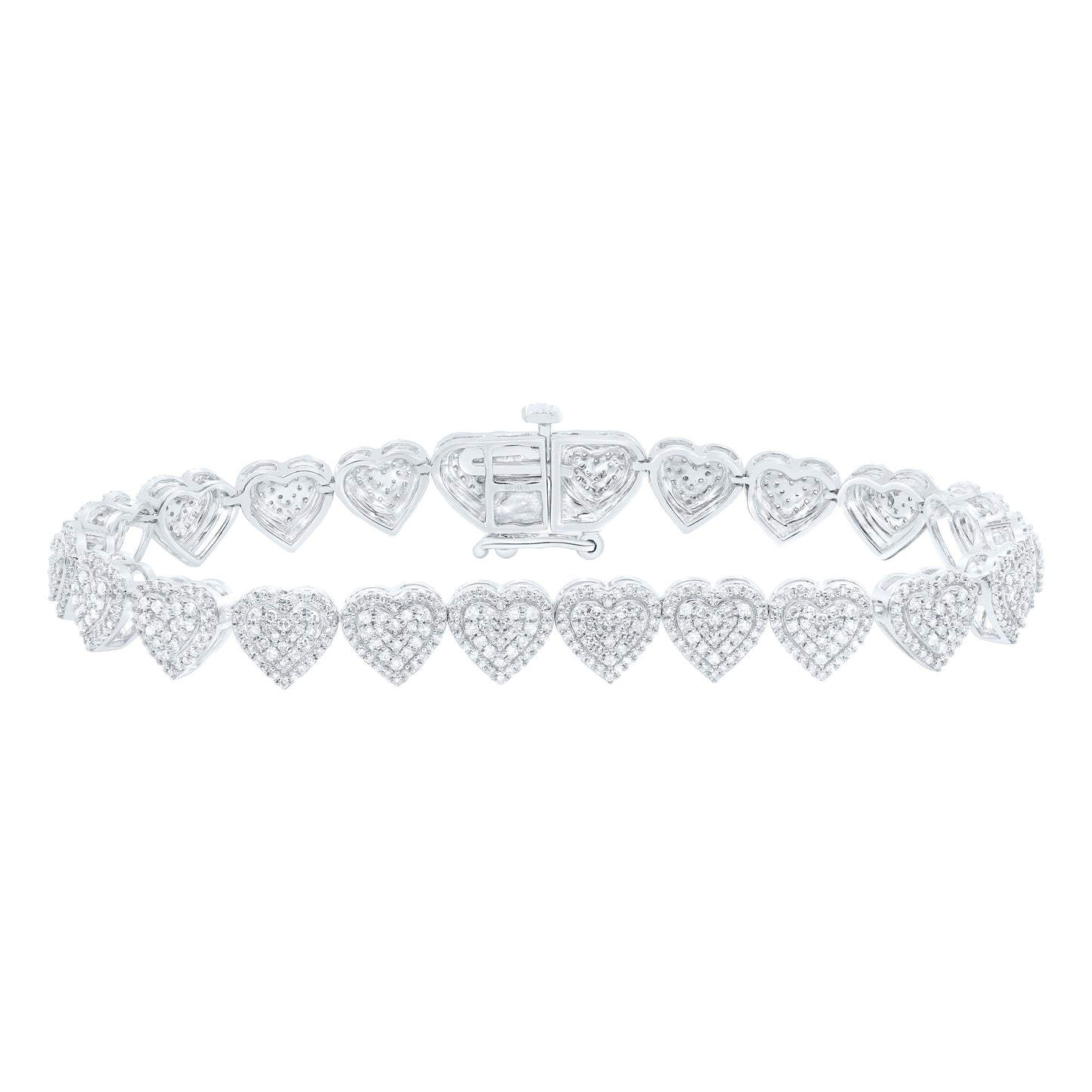 10/14K Yellow or White or Rose Gold 2 1/2 Ctw Natural Diamond Fashion (7.10 MM) Heart Bracelet (7 Inch)