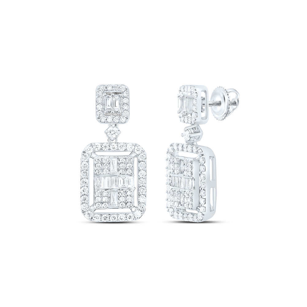 14K Yellow or White Gold 3/4 Ctw Natural Diamond Fashion Emerald Dangling Earring