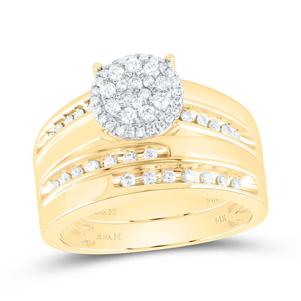 14K Yellow or White Gold 5/8 Ctw Natural Diamond Round Trio Set, Womens Size: 5-9, Mens Size: 8-12