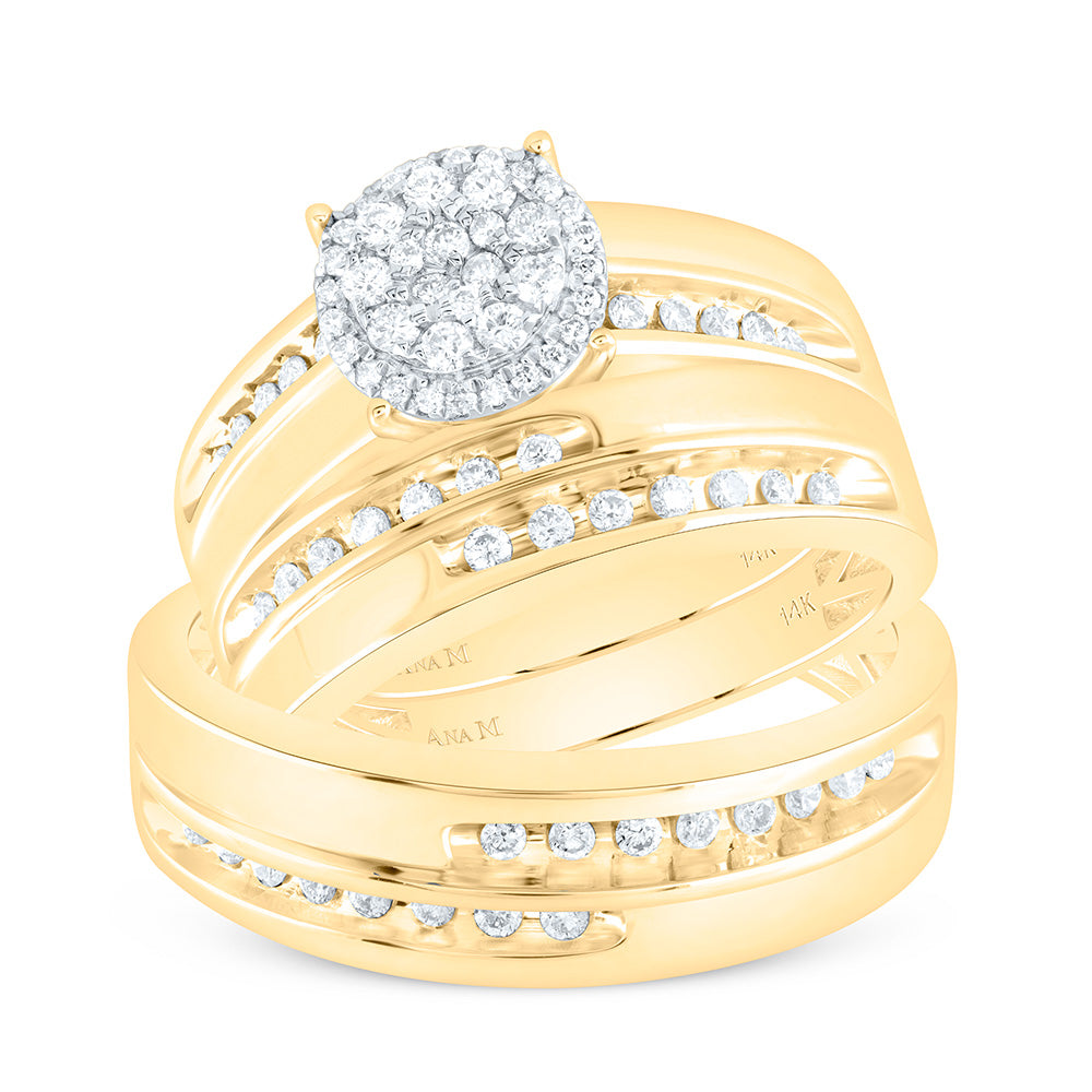 14K Yellow or White Gold 5/8 Ctw Natural Diamond Round Trio Set, Womens Size: 5-9, Mens Size: 8-12