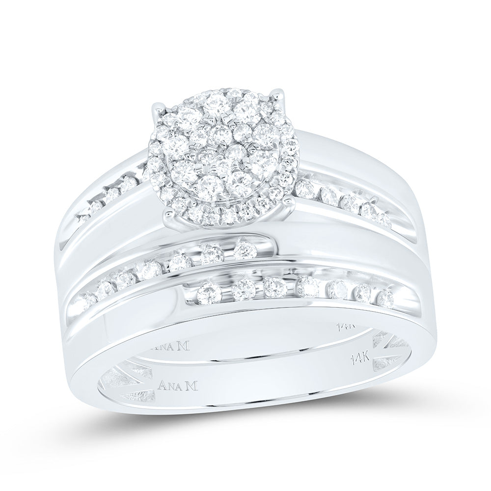 14K Yellow or White Gold 5/8 Ctw Natural Diamond Round Trio Set, Womens Size: 5-9, Mens Size: 8-12