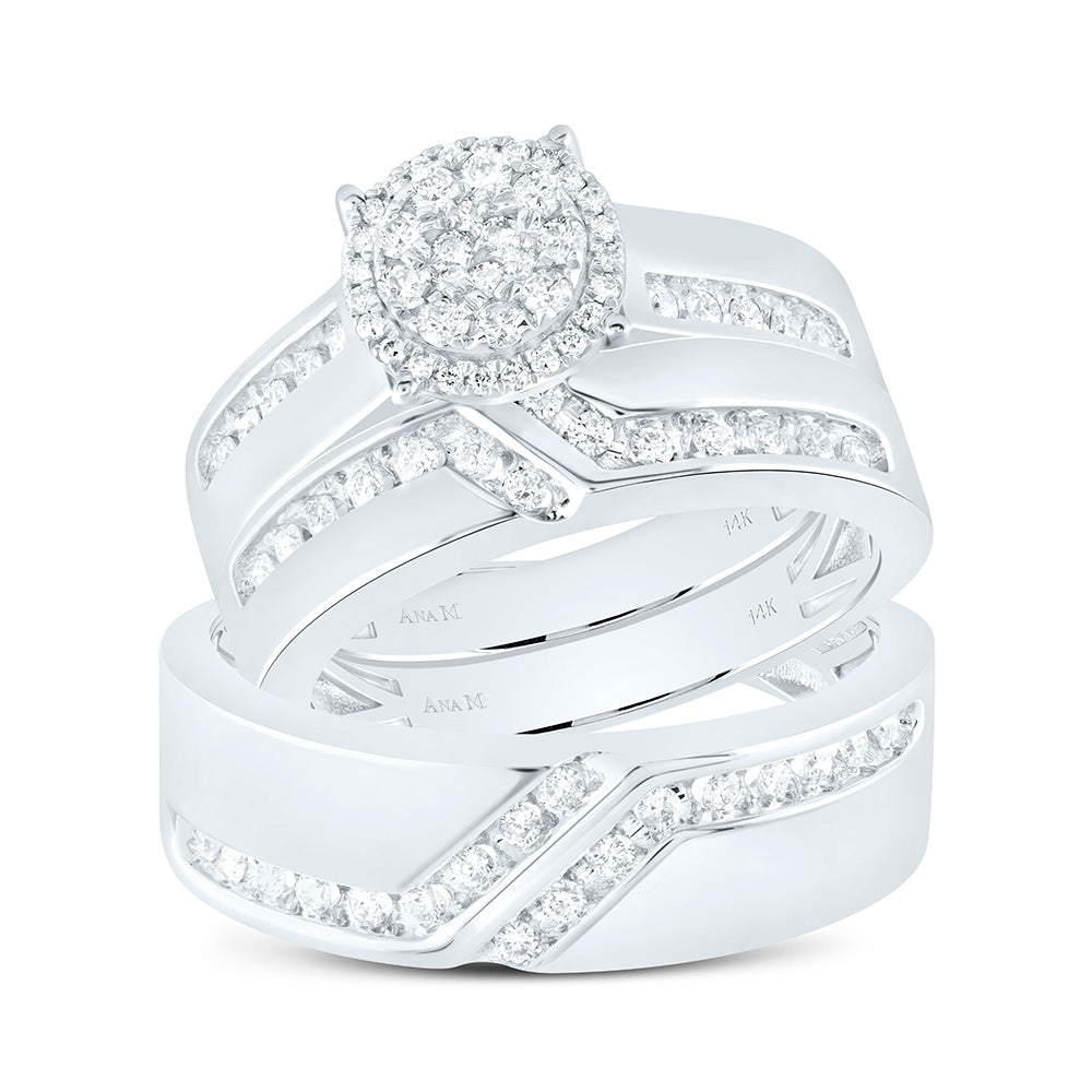 14K White Gold 5/8 Ctw Natural Diamond Round Trio Set, Womens Size: 5-9, Mens Size: 8-12