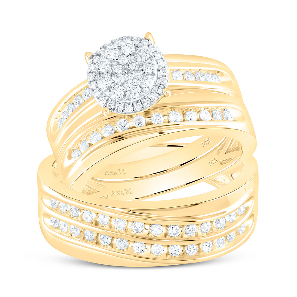 14K Yellow Gold 3/4 Ctw Natural Diamond Round Trio Set, Womens Size: 5-9, Mens Size: 8-12
