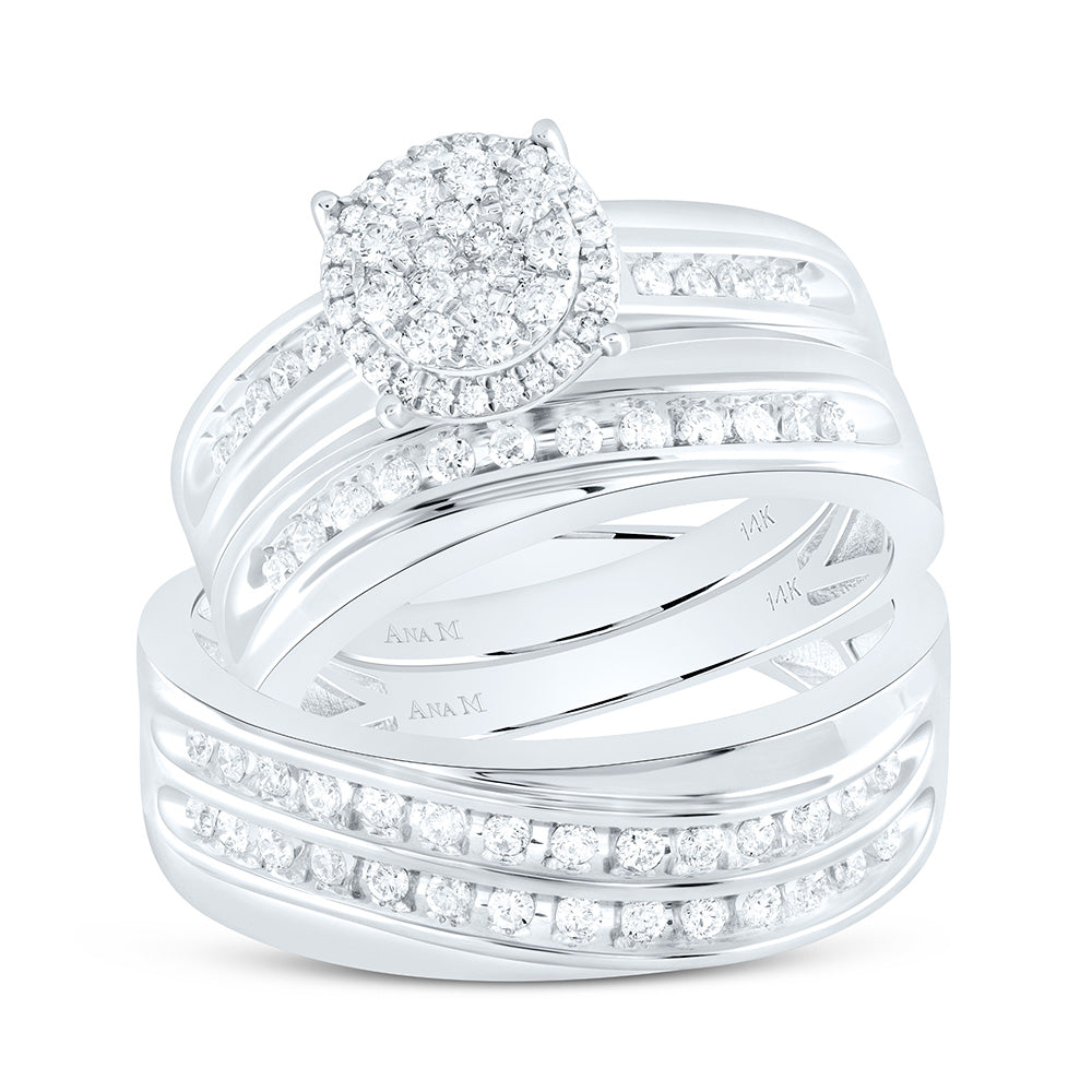 14K White Gold 3/4Cttw Natural Diamond Round Trio Set