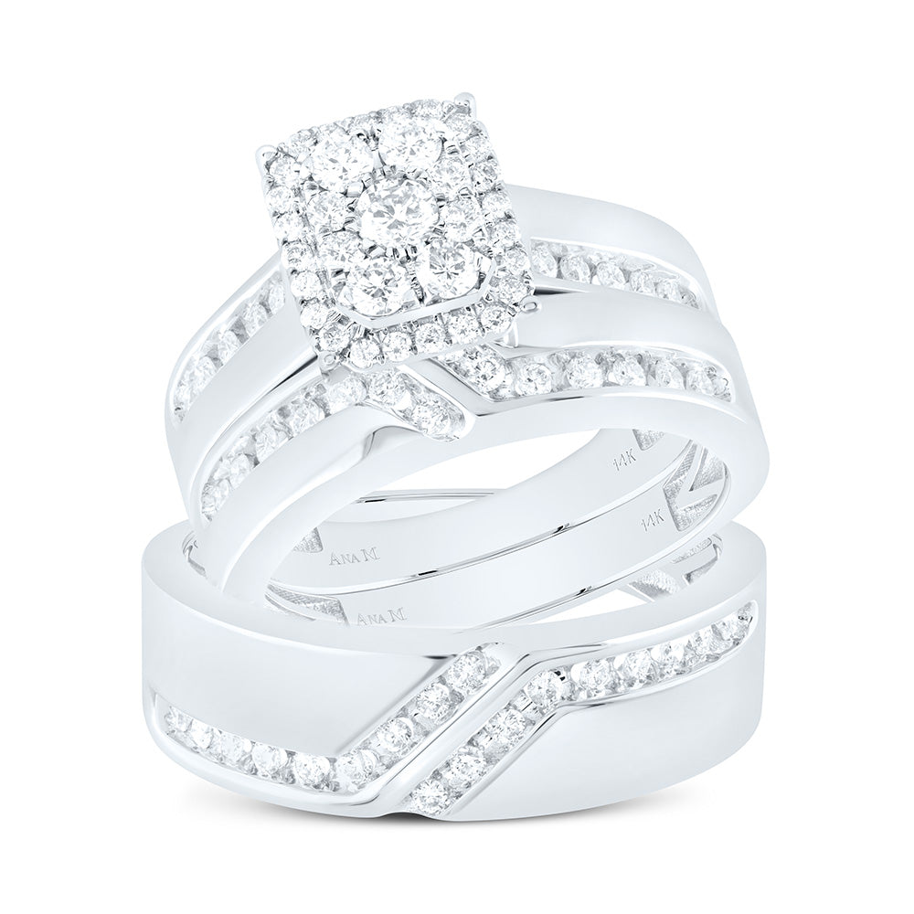 14K White Gold 1Cttw Natural Diamond Square Trio Set